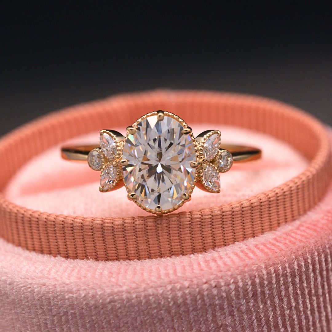 Jenn Oval Engagement Ring With White Marquise Diamonds Vintage Inspired