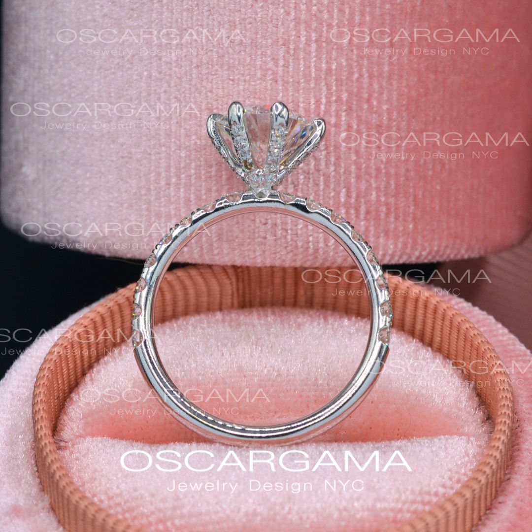 2ct Solitaire Round Diamond engagement ring with pave on the prongs and band