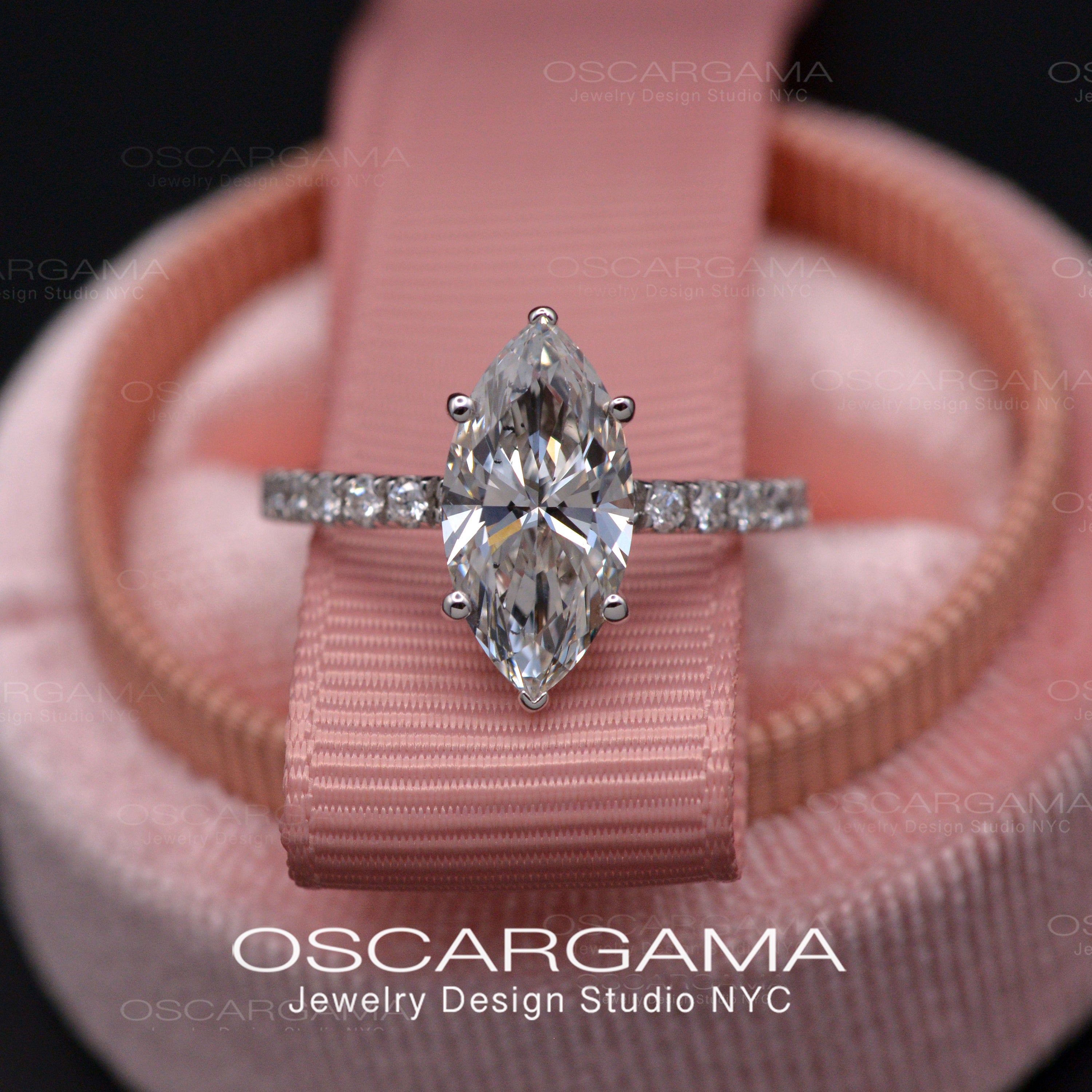 Marquise Pave Diamond engagement ring in white gold