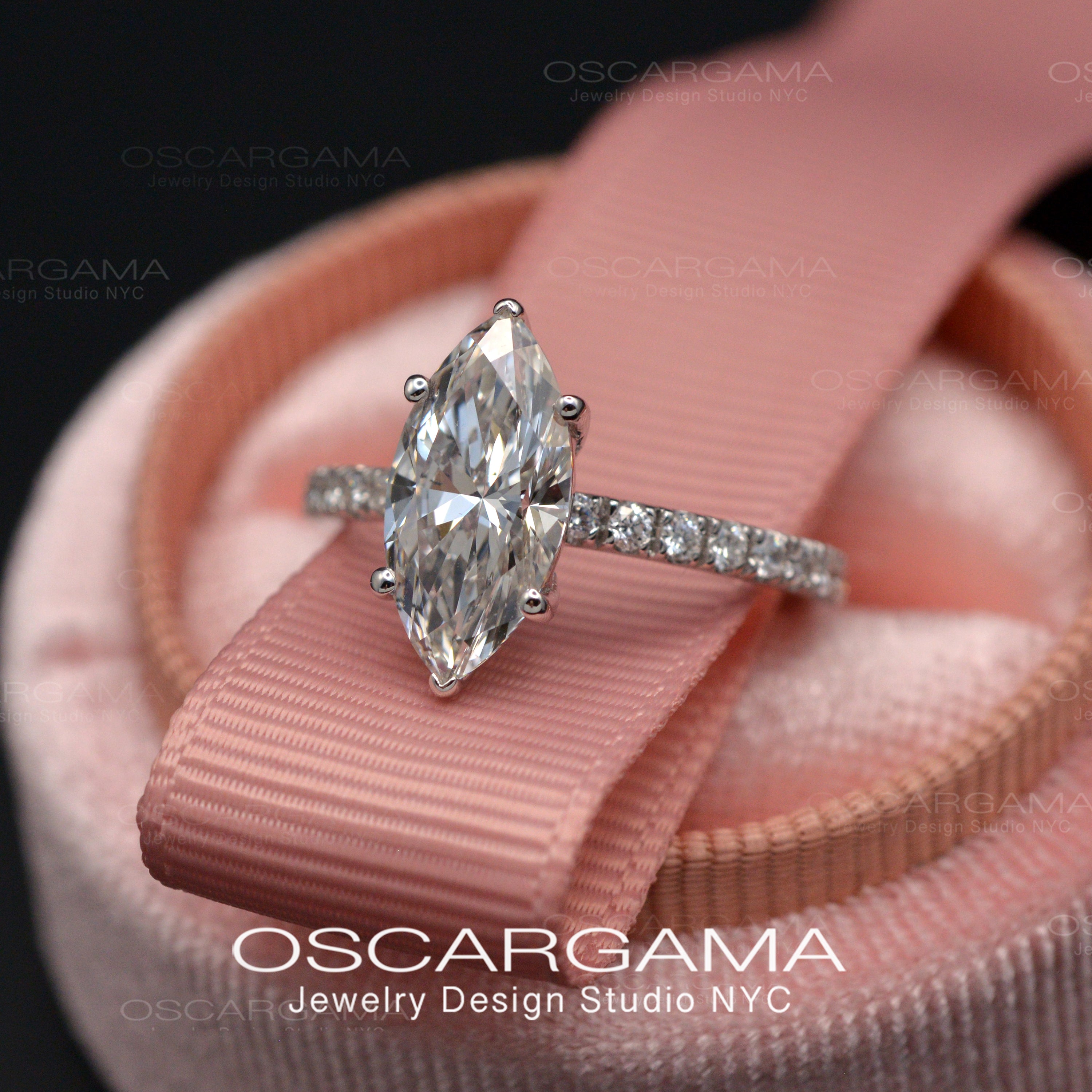 Marquise Pave Diamond engagement ring in white gold