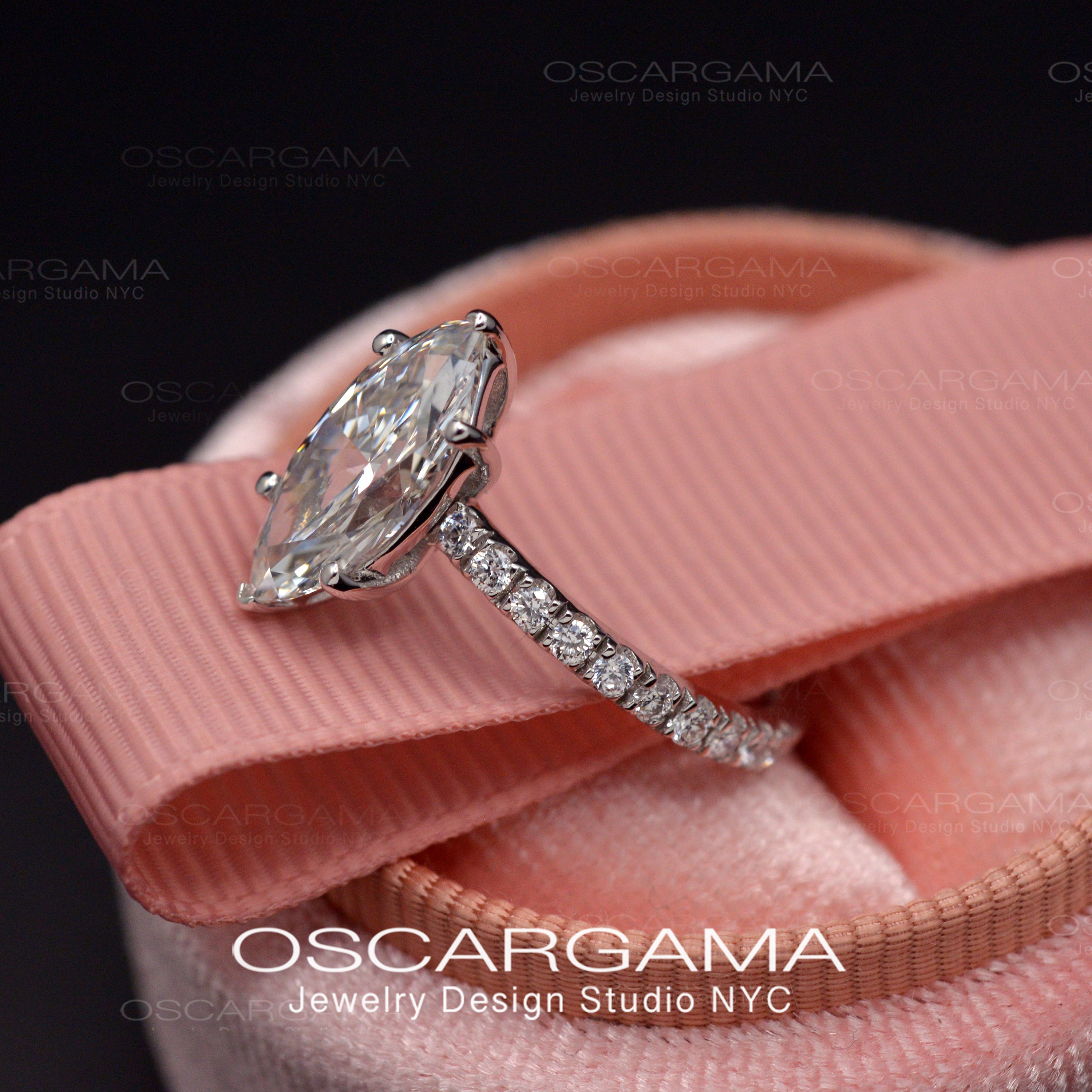 Marquise Pave Diamond engagement ring in white gold