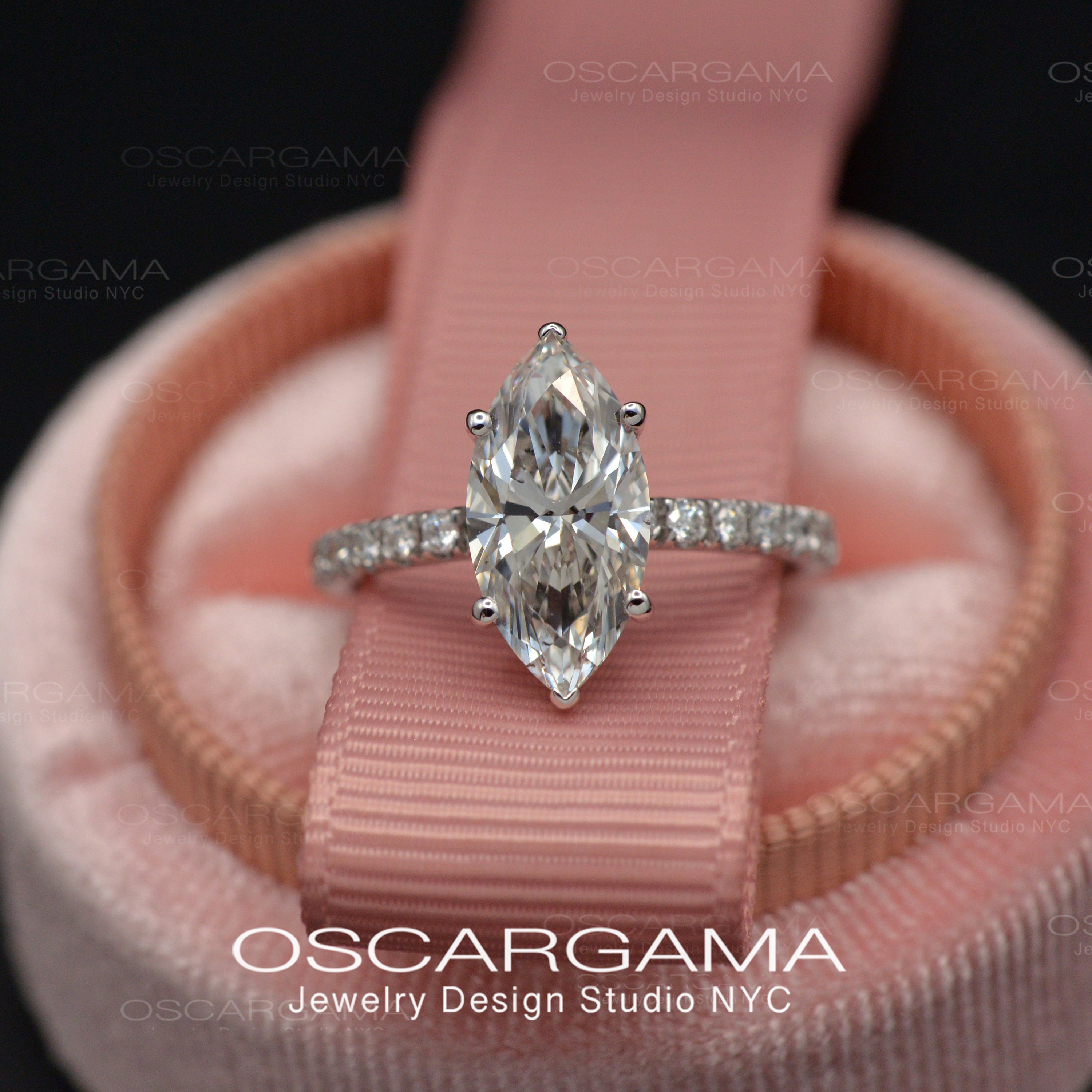 Marquise Pave Diamond engagement ring in white gold