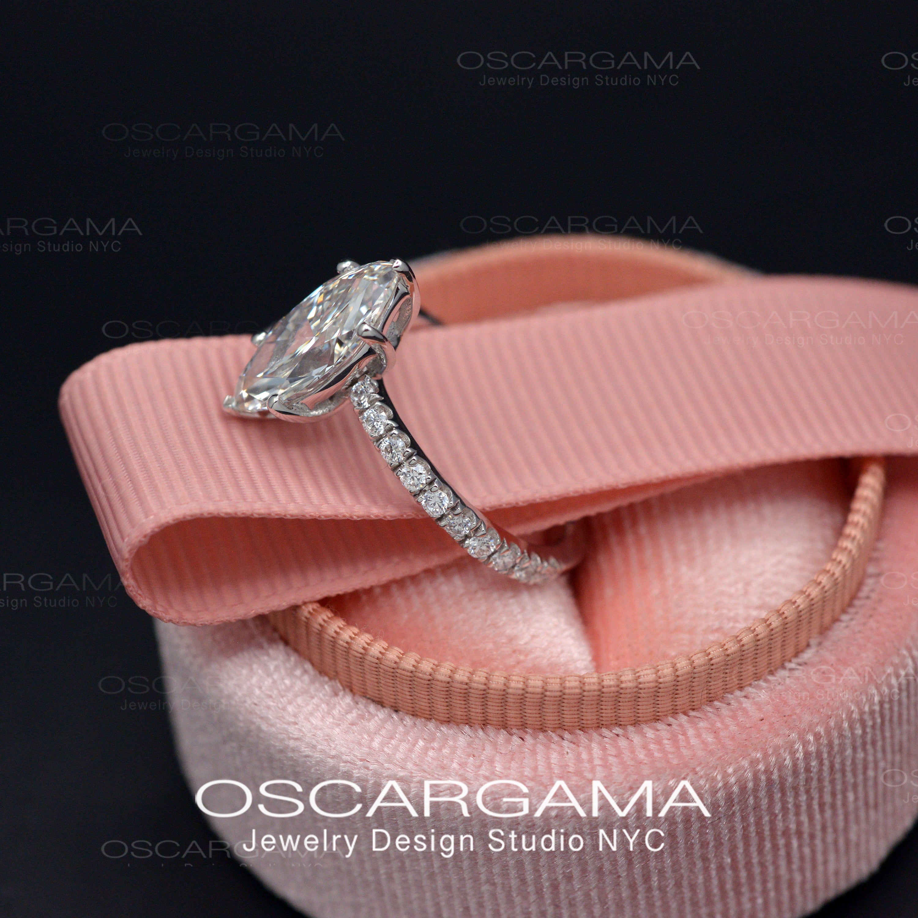 Marquise Pave Diamond engagement ring in white gold