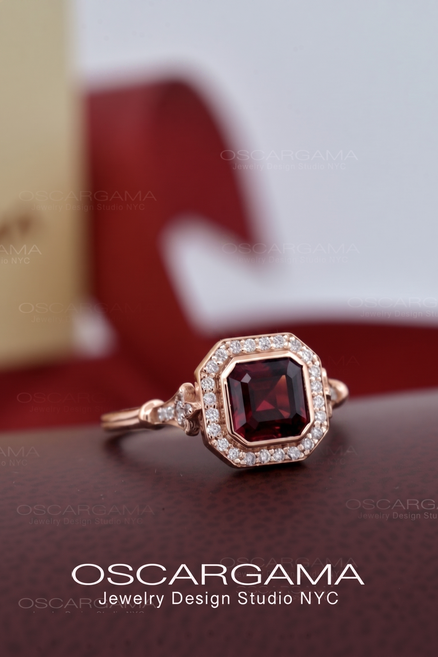 Jessica Asscher Cut Bezel Halo Engagement Ring