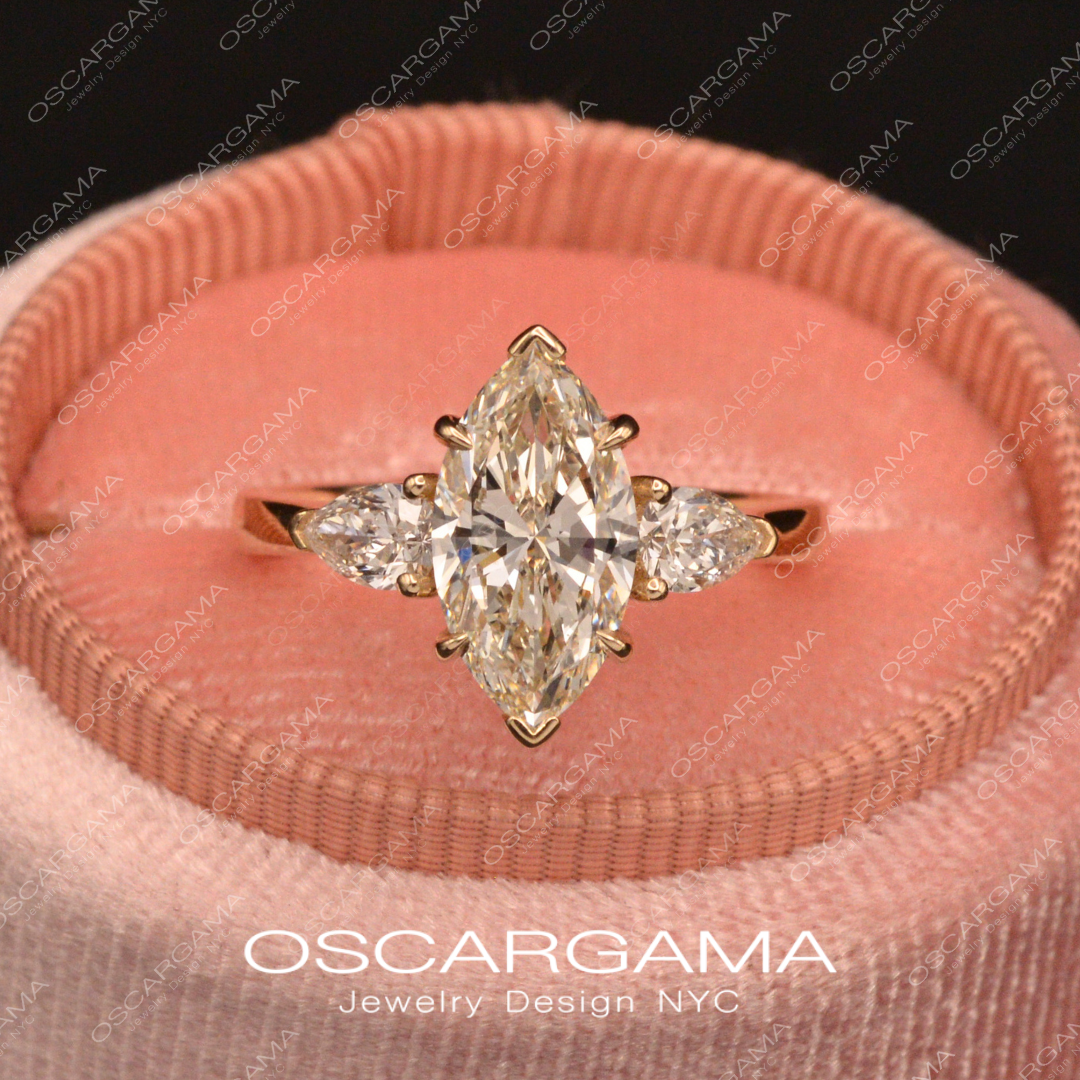 Classic 3-Stone Marquise and Pear-Shaped Diamond Engagement Ring