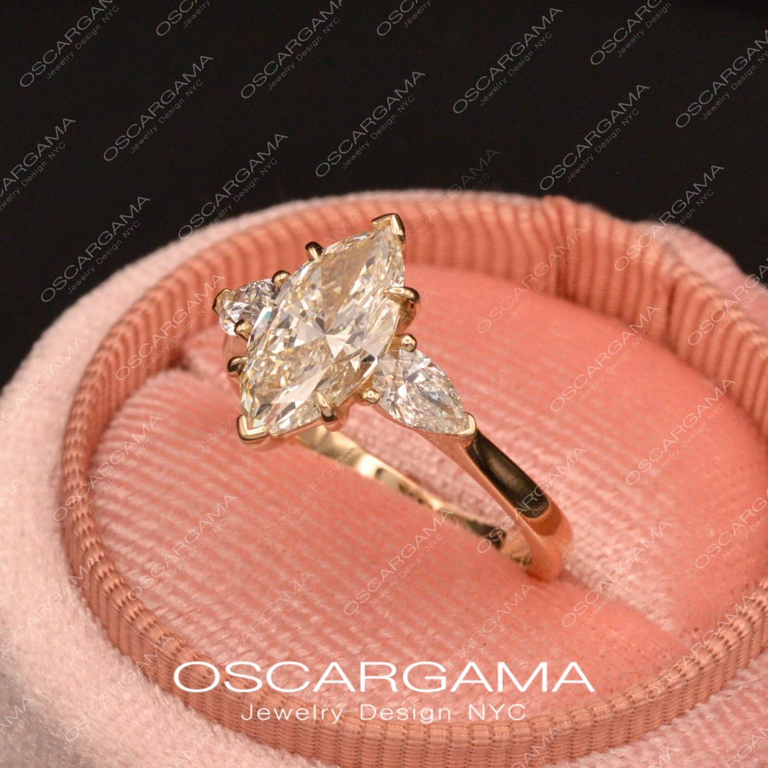 Classic 3-Stone Marquise and Pear-Shaped Diamond Engagement Ring