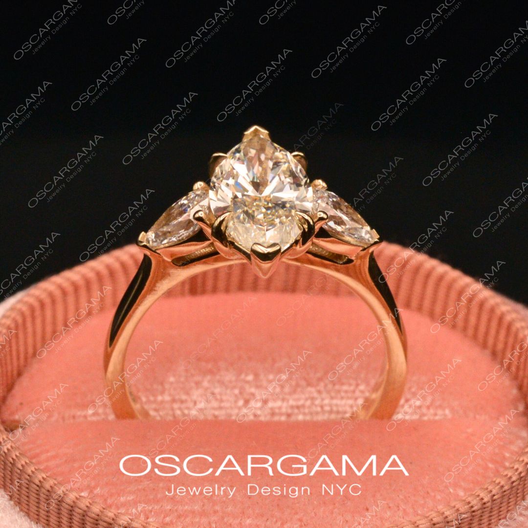 Classic 3-Stone Marquise and Pear-Shaped Diamond Engagement Ring