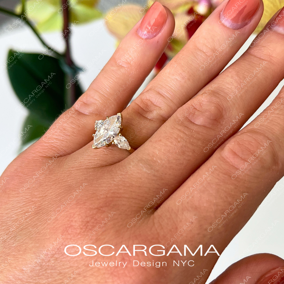 Classic 3-Stone Marquise and Pear-Shaped Diamond Engagement Ring