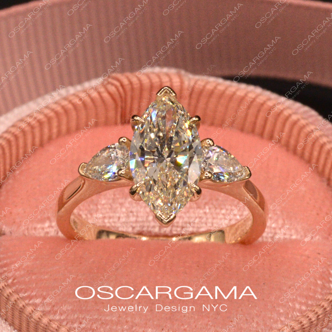 Classic 3-Stone Marquise and Pear-Shaped Diamond Engagement Ring