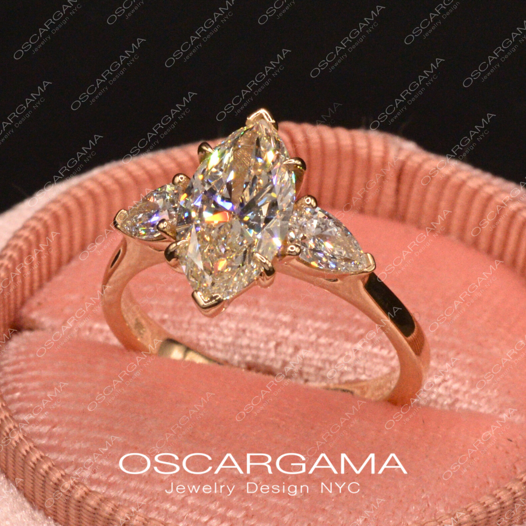 Classic 3-Stone Marquise and Pear-Shaped Diamond Engagement Ring