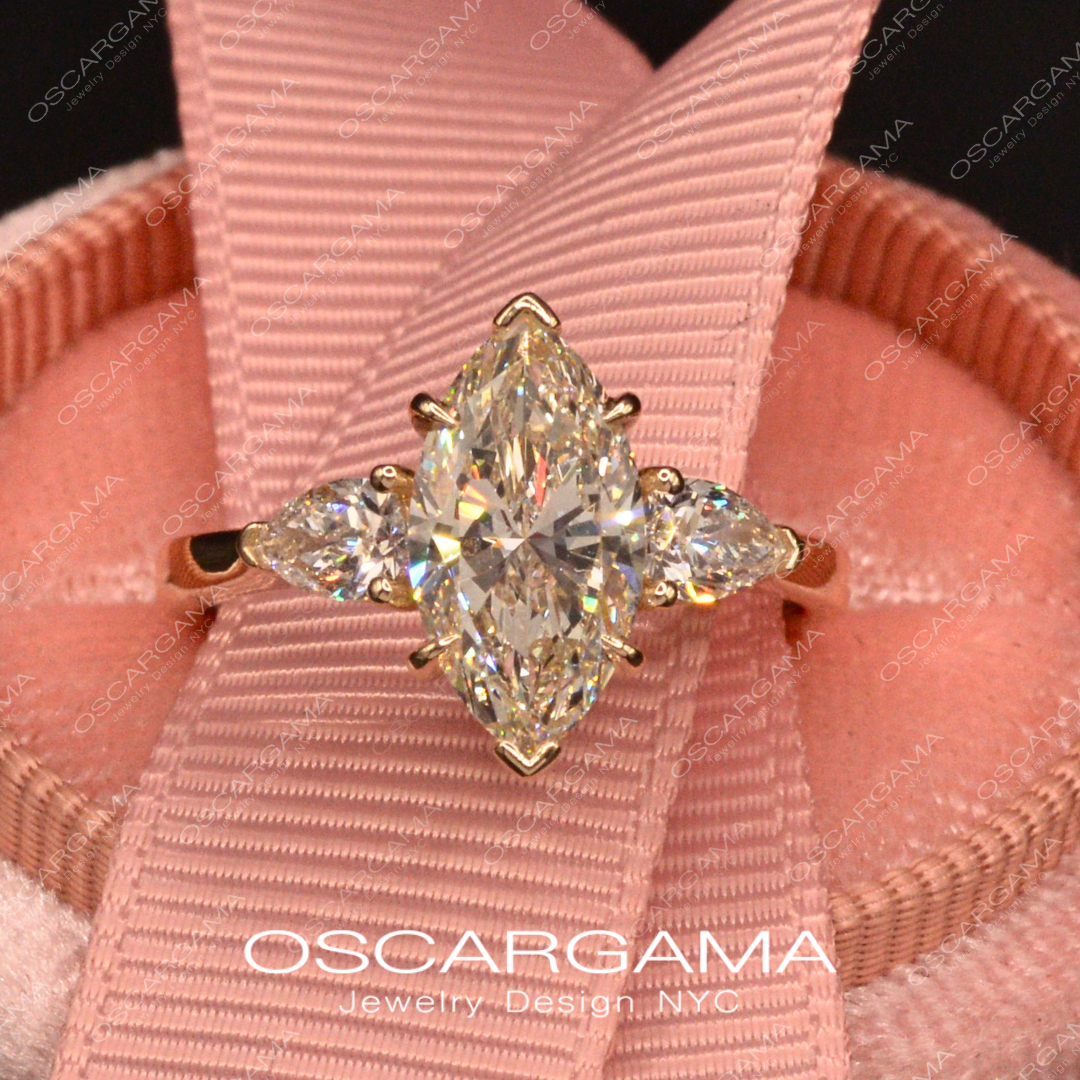 Classic 3-Stone Marquise and Pear-Shaped Diamond Engagement Ring
