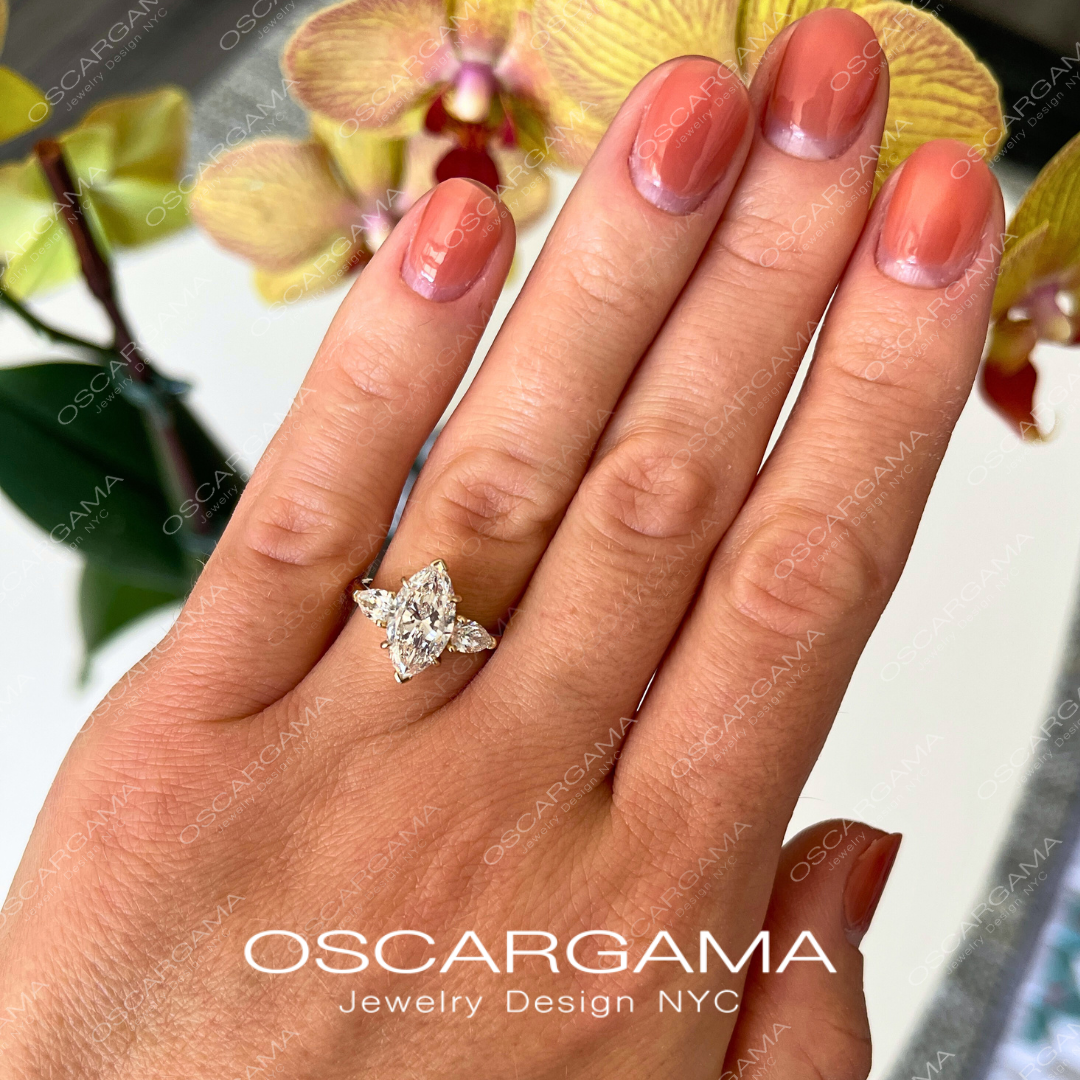 Classic 3-Stone Marquise and Pear-Shaped Diamond Engagement Ring