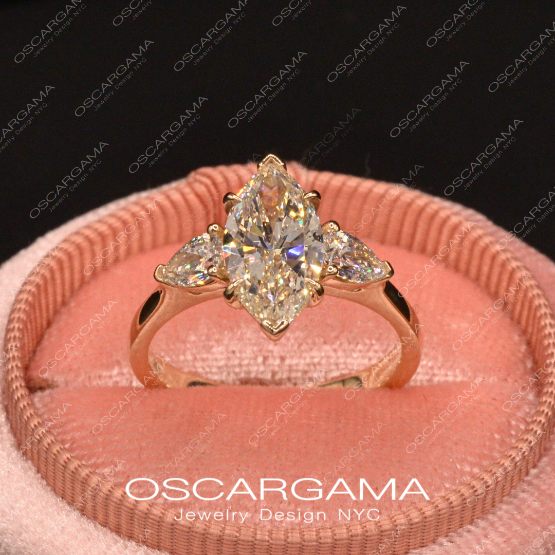 Classic 3-Stone Marquise and Pear-Shaped Diamond Engagement Ring