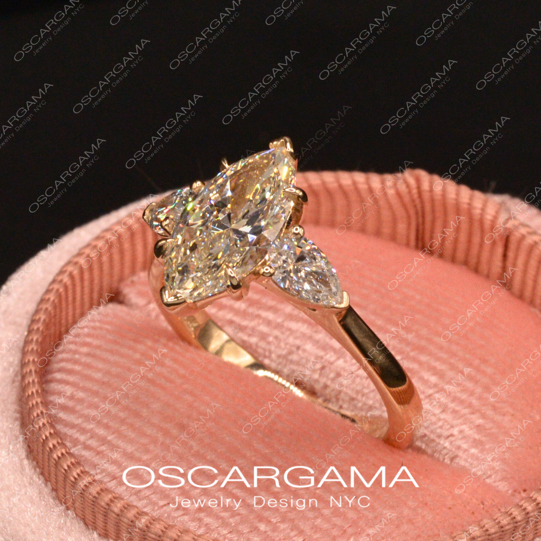 Classic 3-Stone Marquise and Pear-Shaped Diamond Engagement Ring