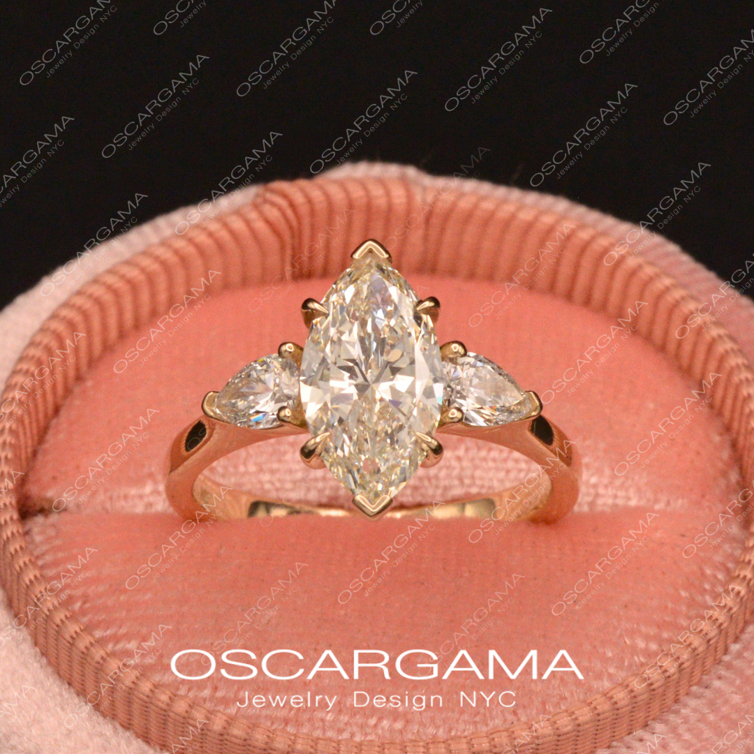 Classic 3-Stone Marquise and Pear-Shaped Diamond Engagement Ring
