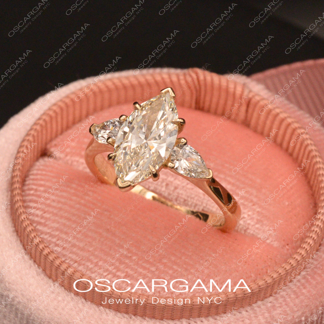 Classic 3-Stone Marquise and Pear-Shaped Diamond Engagement Ring