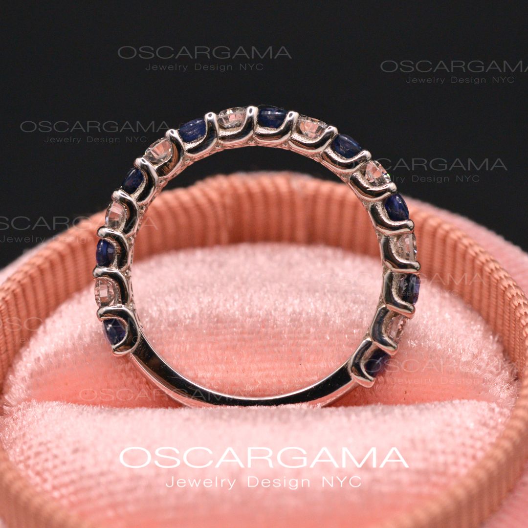 Sapphire & Diamonds Wedding / Anniversary band common prong