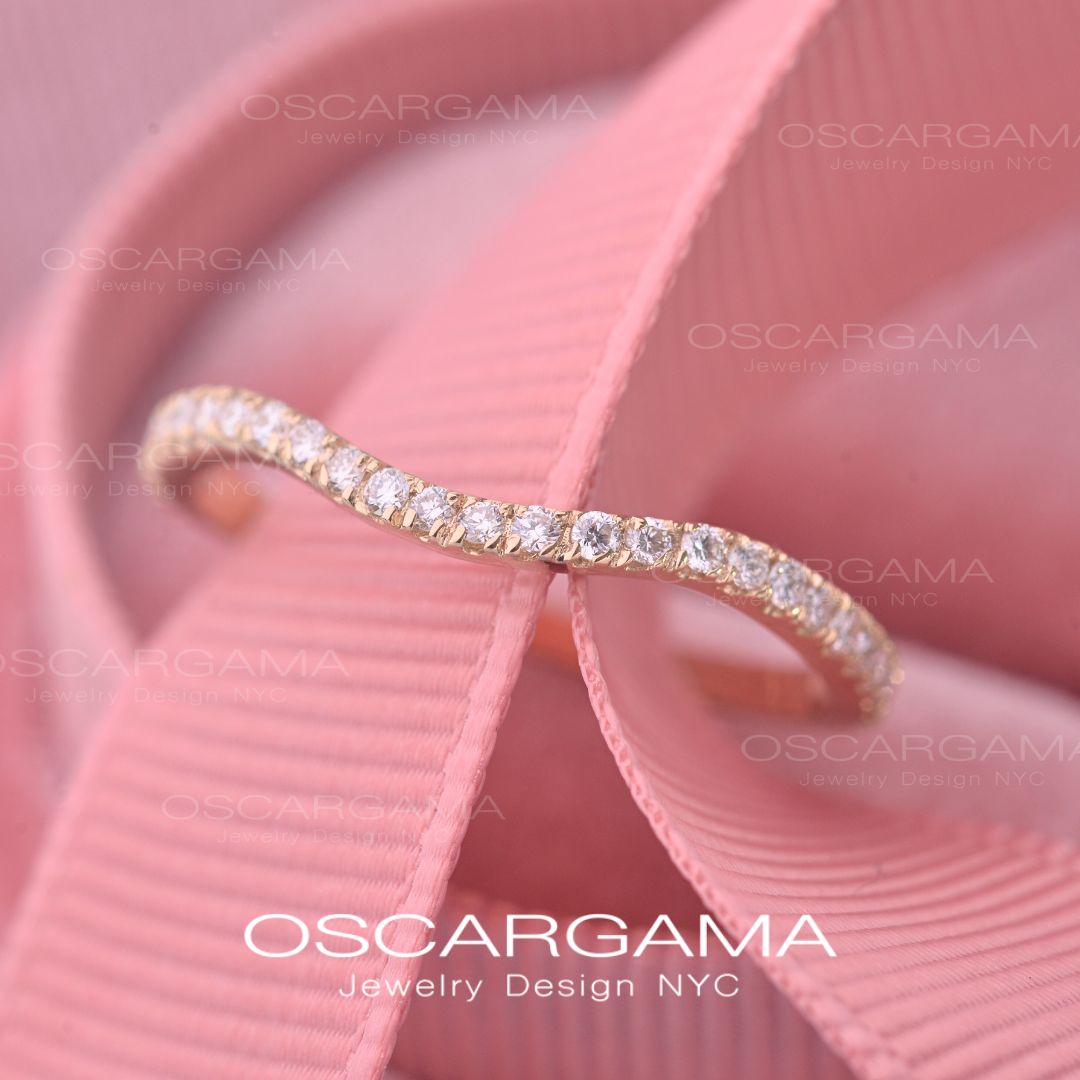 Curved Pave Diamond Wedding Band