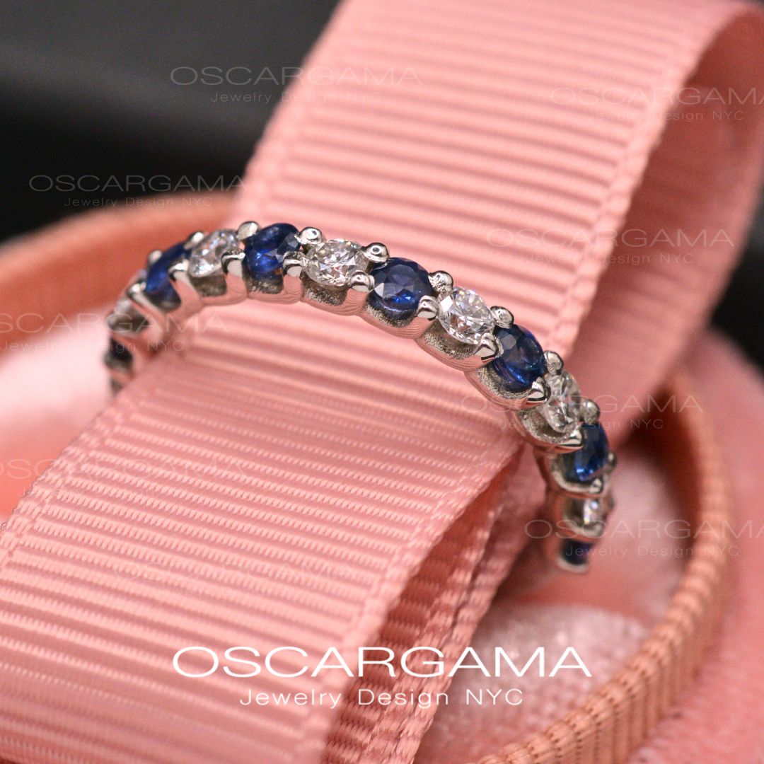 Sapphire & Diamonds Wedding / Anniversary band common prong