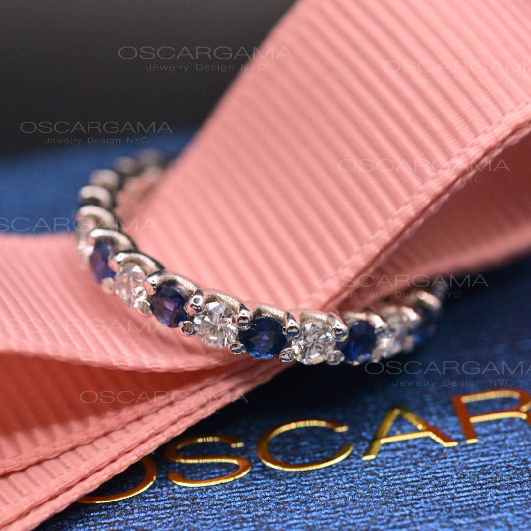 Sapphire & Diamonds Wedding / Anniversary band common prong
