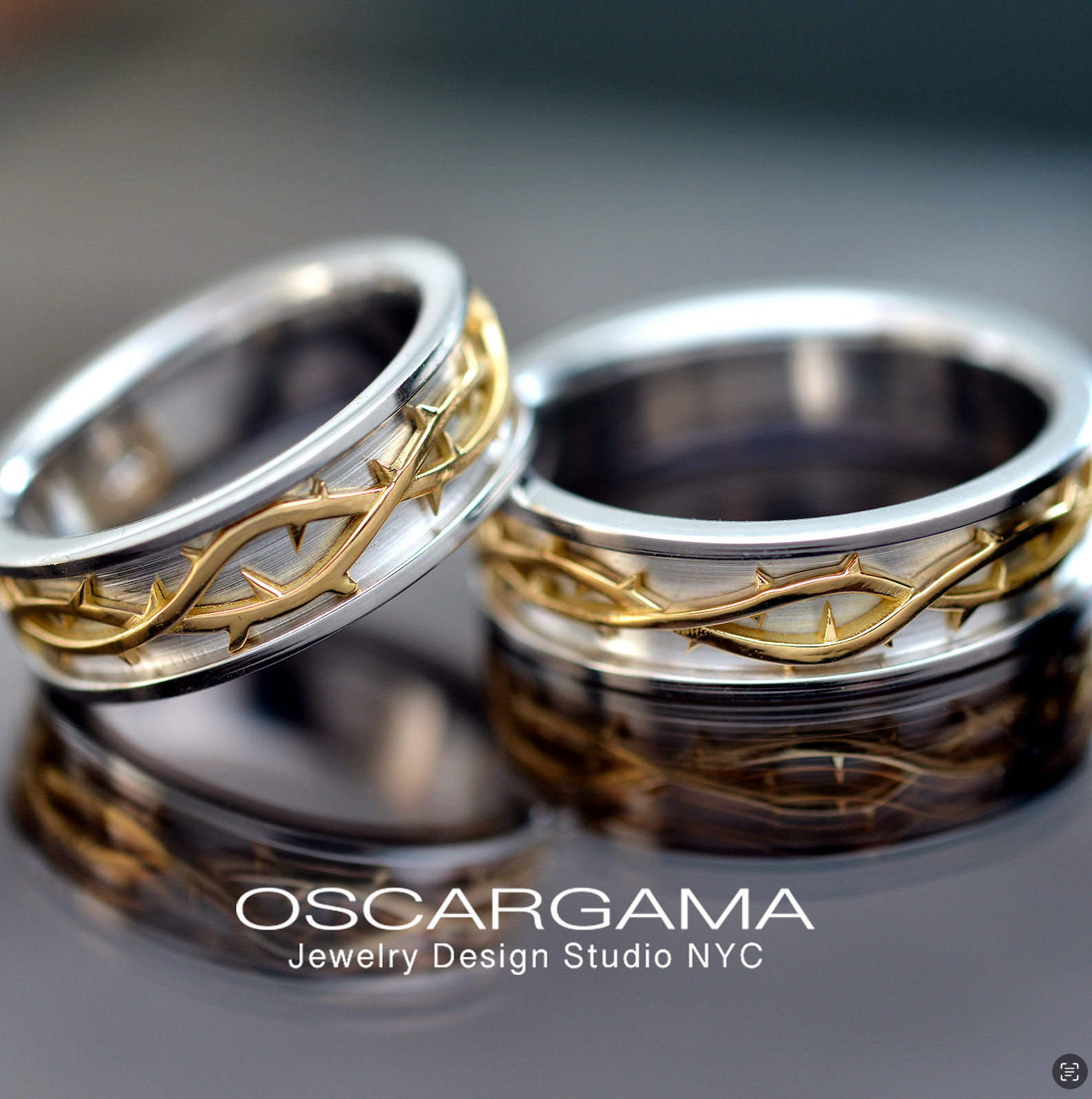 Men Wedding Band Crown of Thorns in two tone gold
