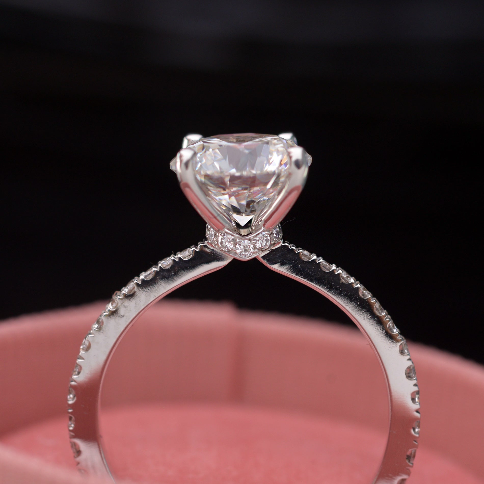 Diamond solitaire engagement ring 2ct front view with pave