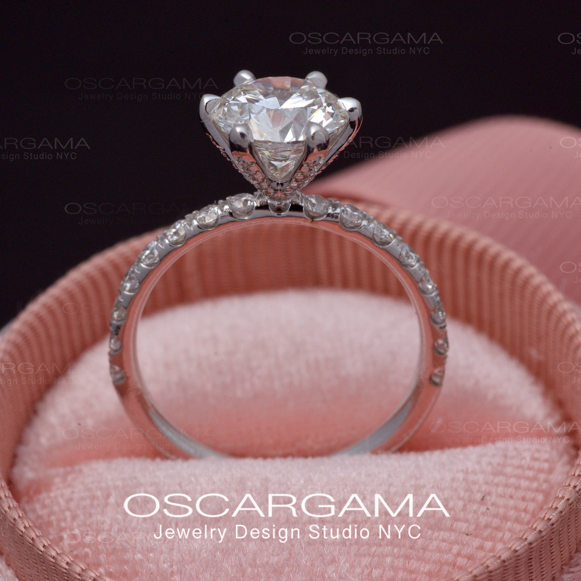 2ct Solitaire Round Diamond engagement ring with pave on the prongs and band