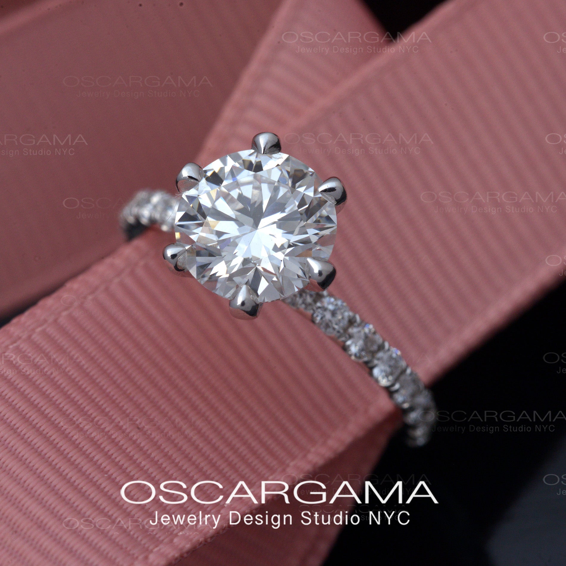 2ct Solitaire Round Diamond engagement ring with pave on the prongs and band