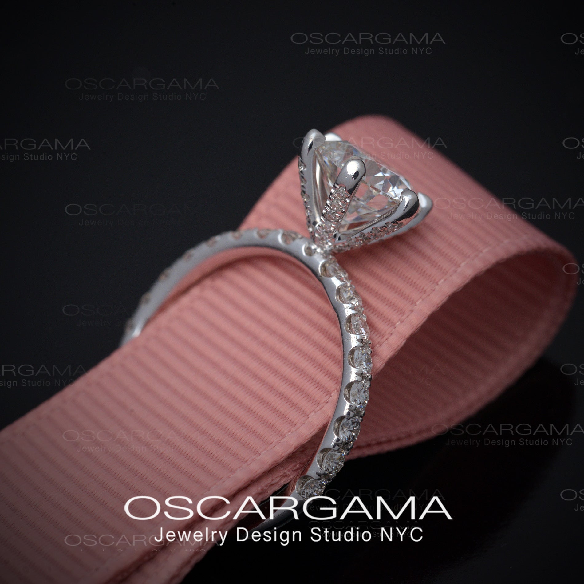 2ct Solitaire Round Diamond engagement ring with pave on the prongs and band