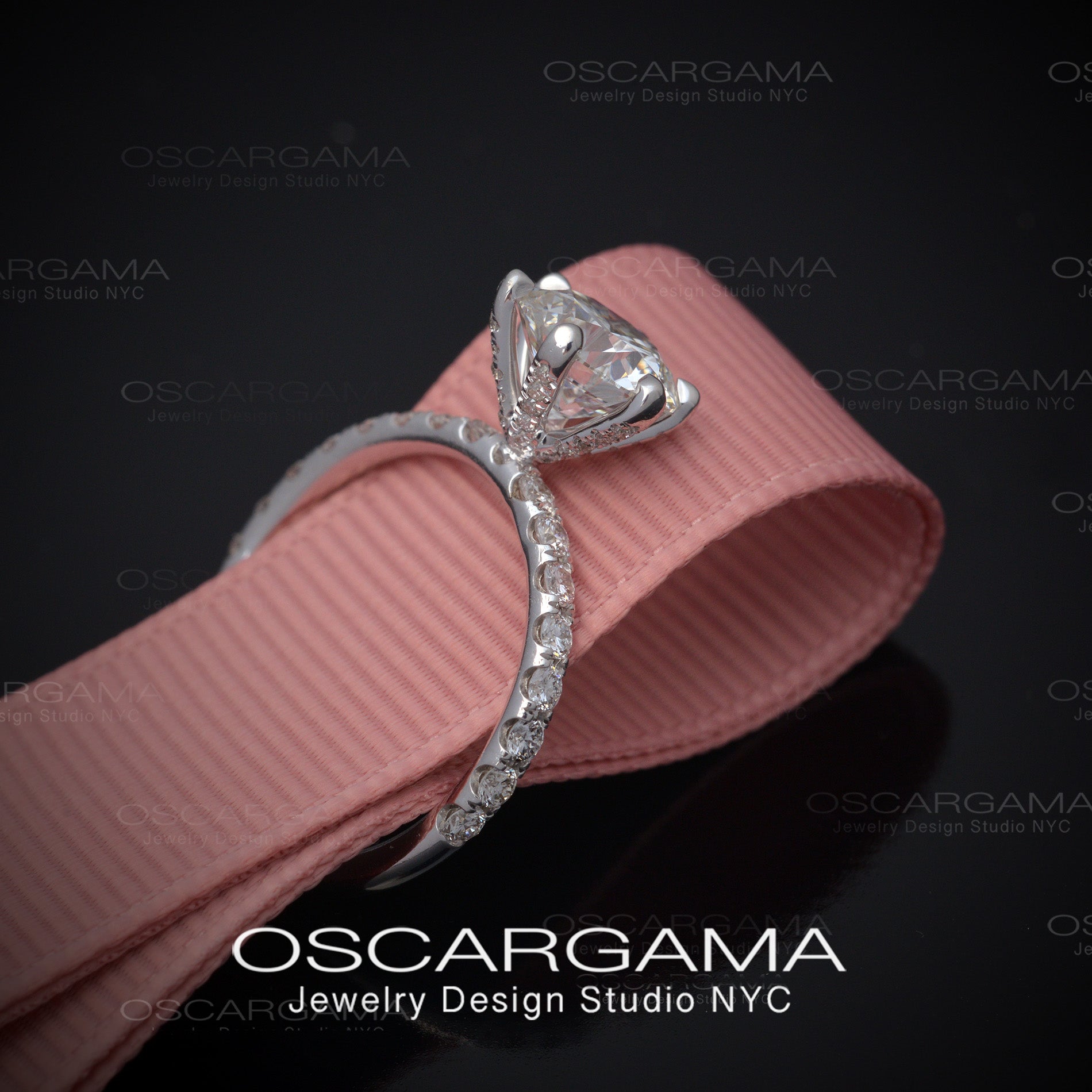 2ct Solitaire Round Diamond engagement ring with pave on the prongs and band