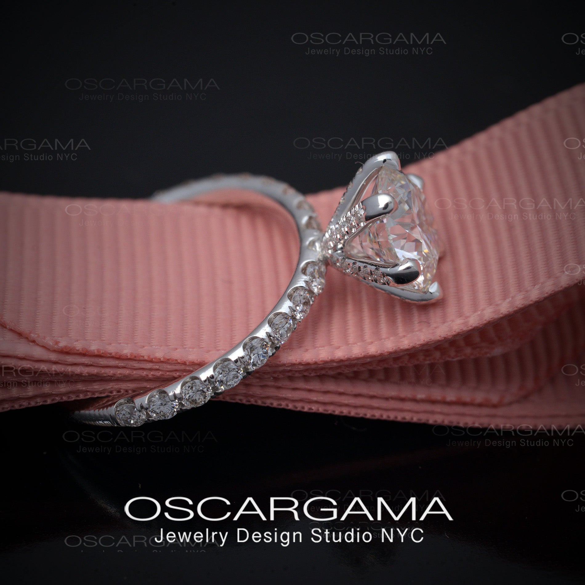 2ct Solitaire Round Diamond engagement ring with pave on the prongs and band