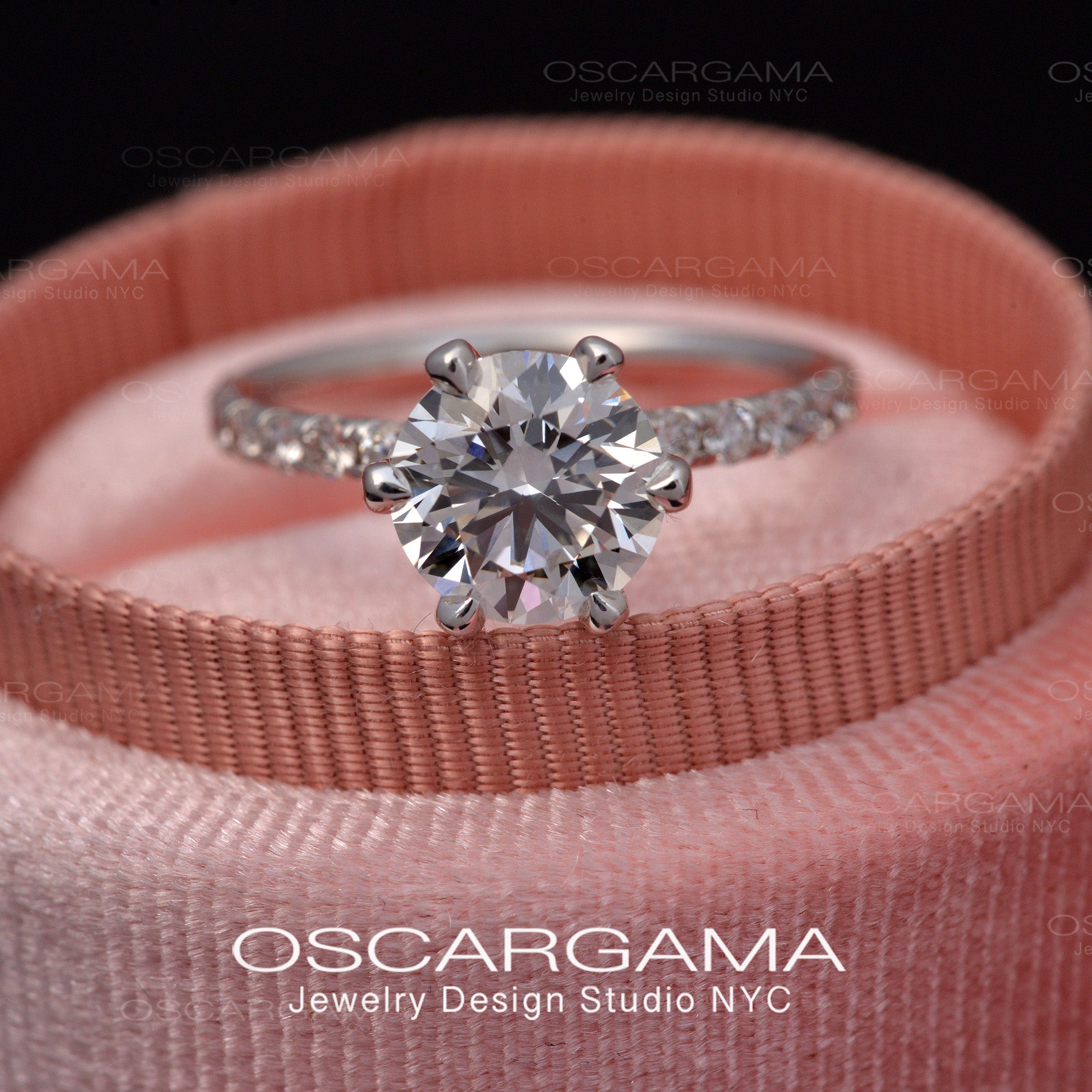 2ct Solitaire Round Diamond engagement ring with pave on the prongs and band