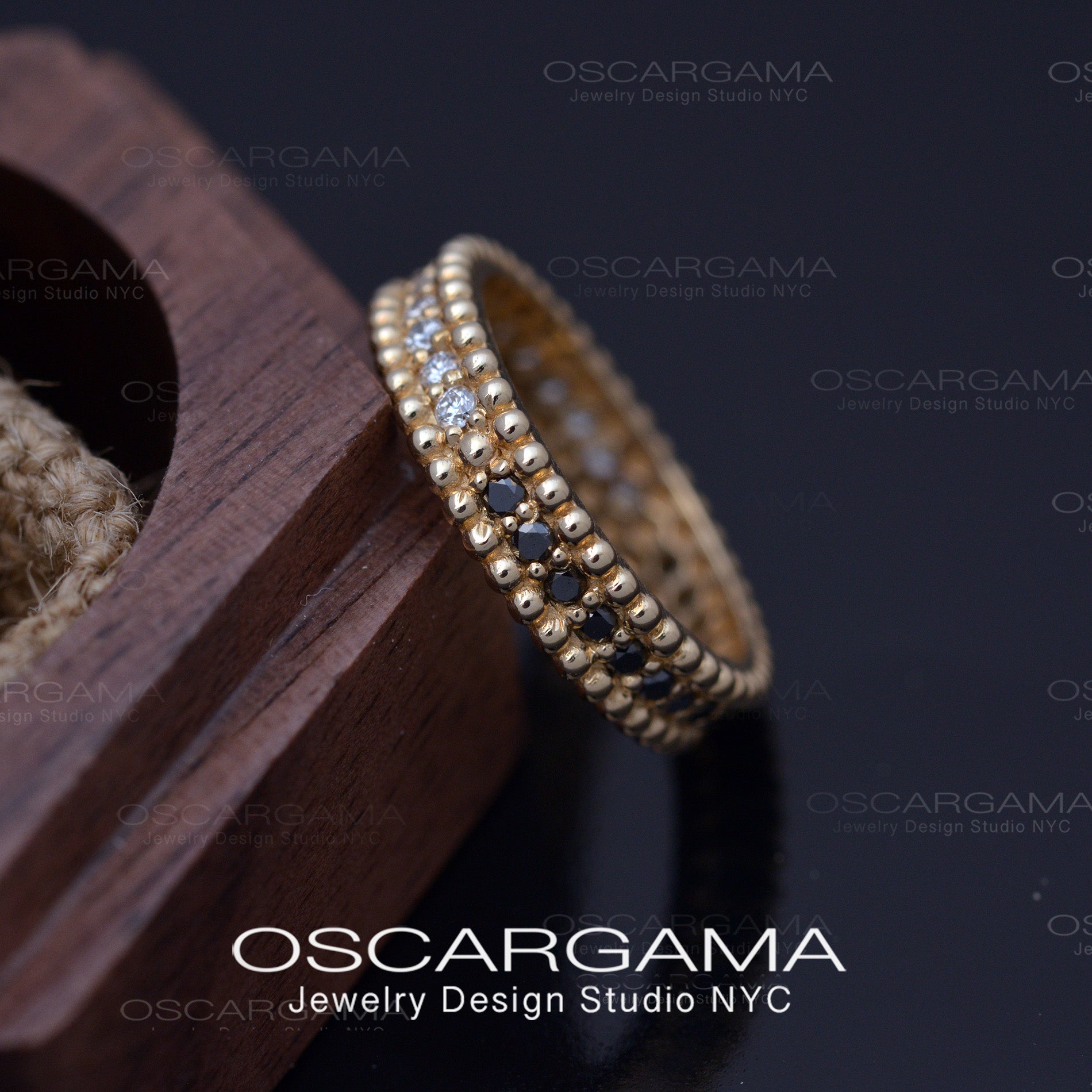 double sided wedding band with black and white diamonds