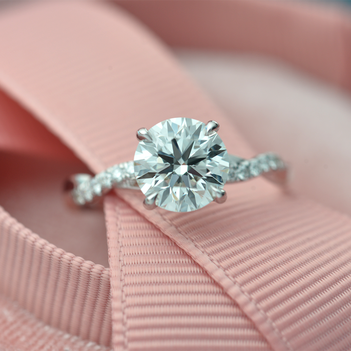 solitaire engagement ring twist band with diamonds