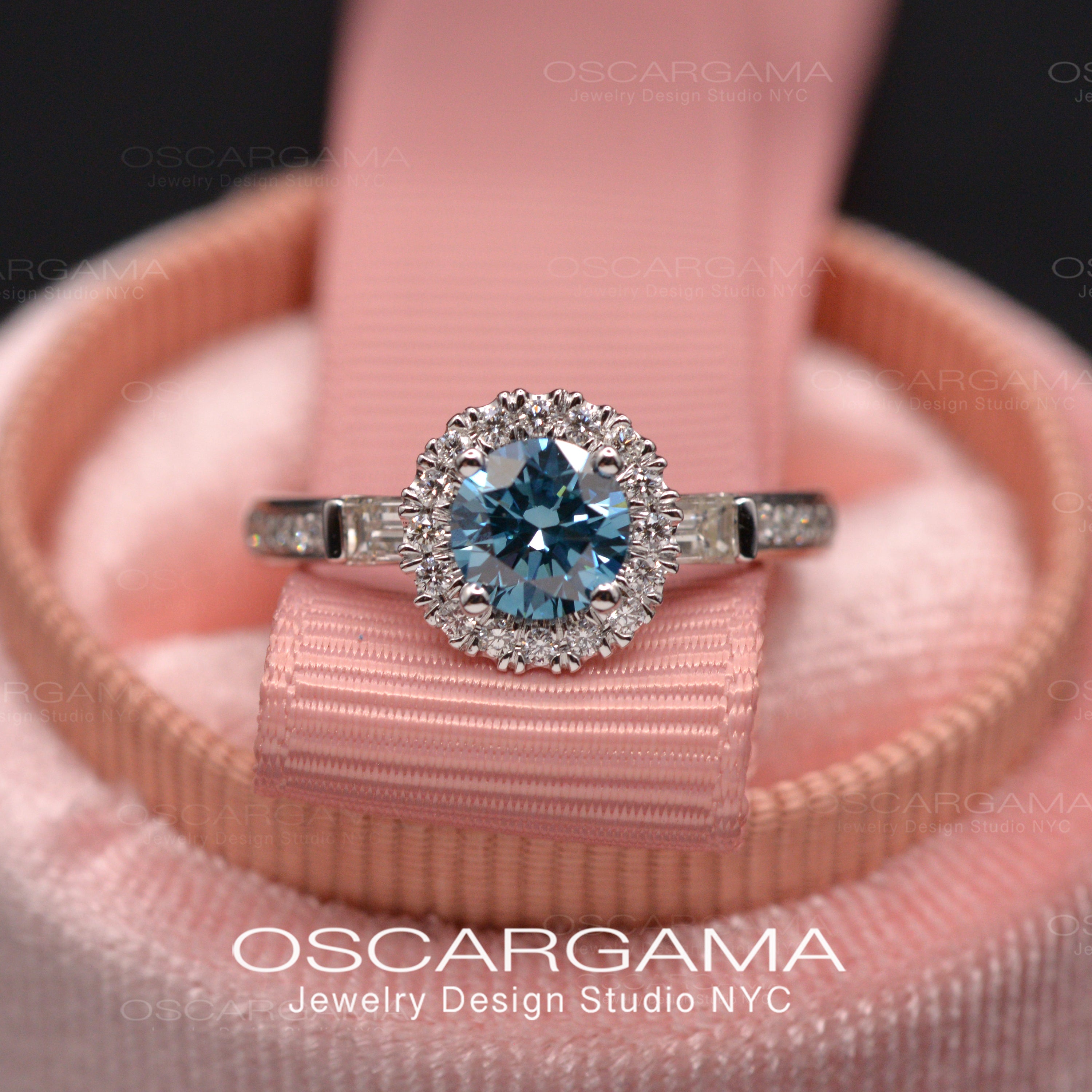 Blue Diamond halo engagement ring