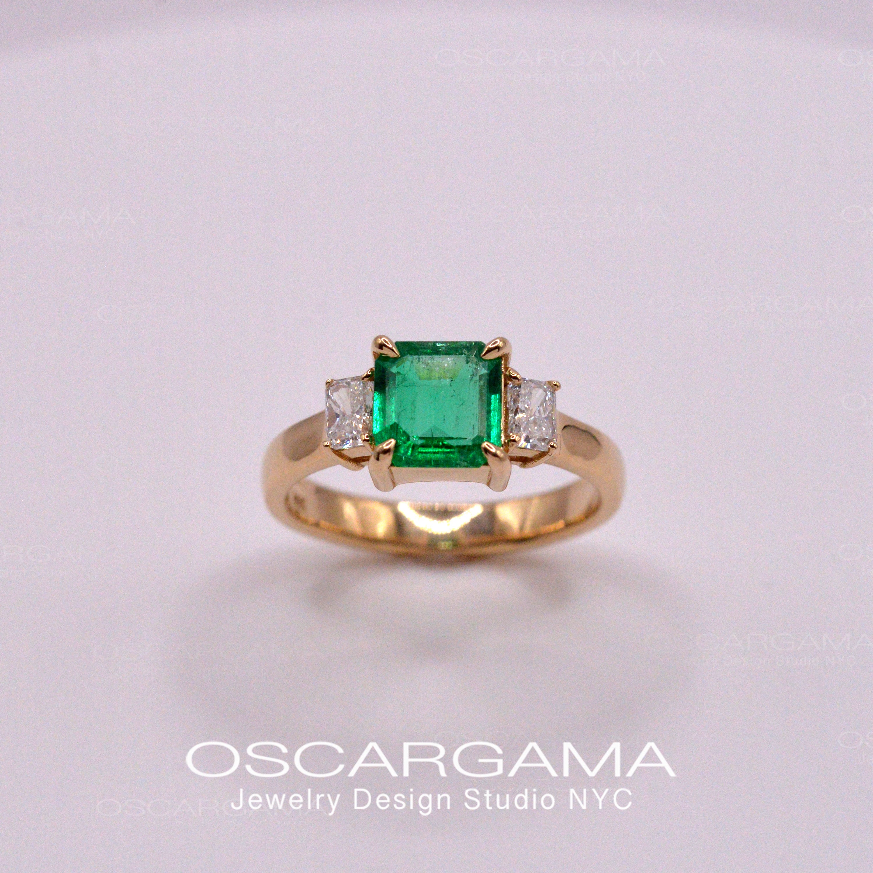 natural green emerald engagement ring in yellow gold