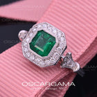 Jessica Asscher Cut Bezel Emerald Halo Engagement Ring