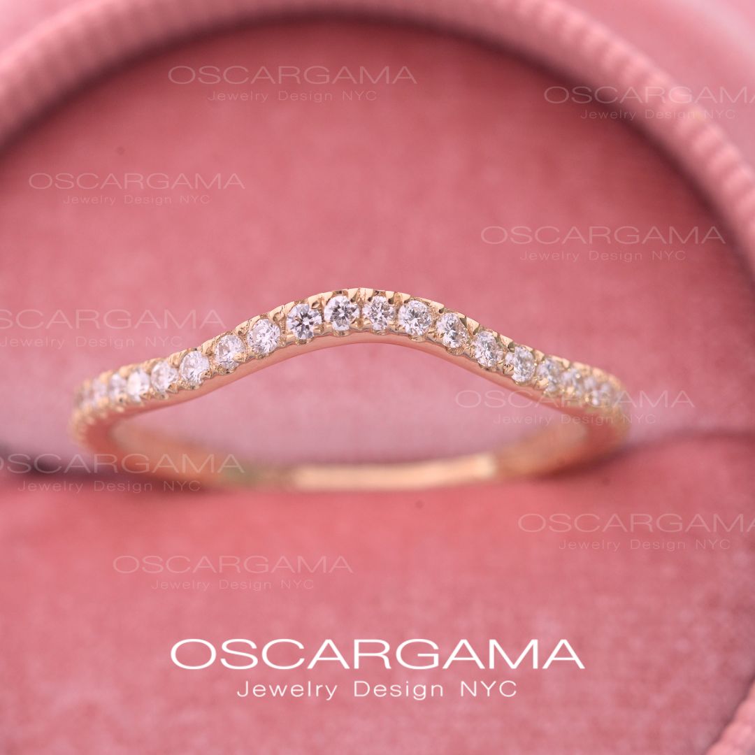 Curved Pave Diamond Wedding Band