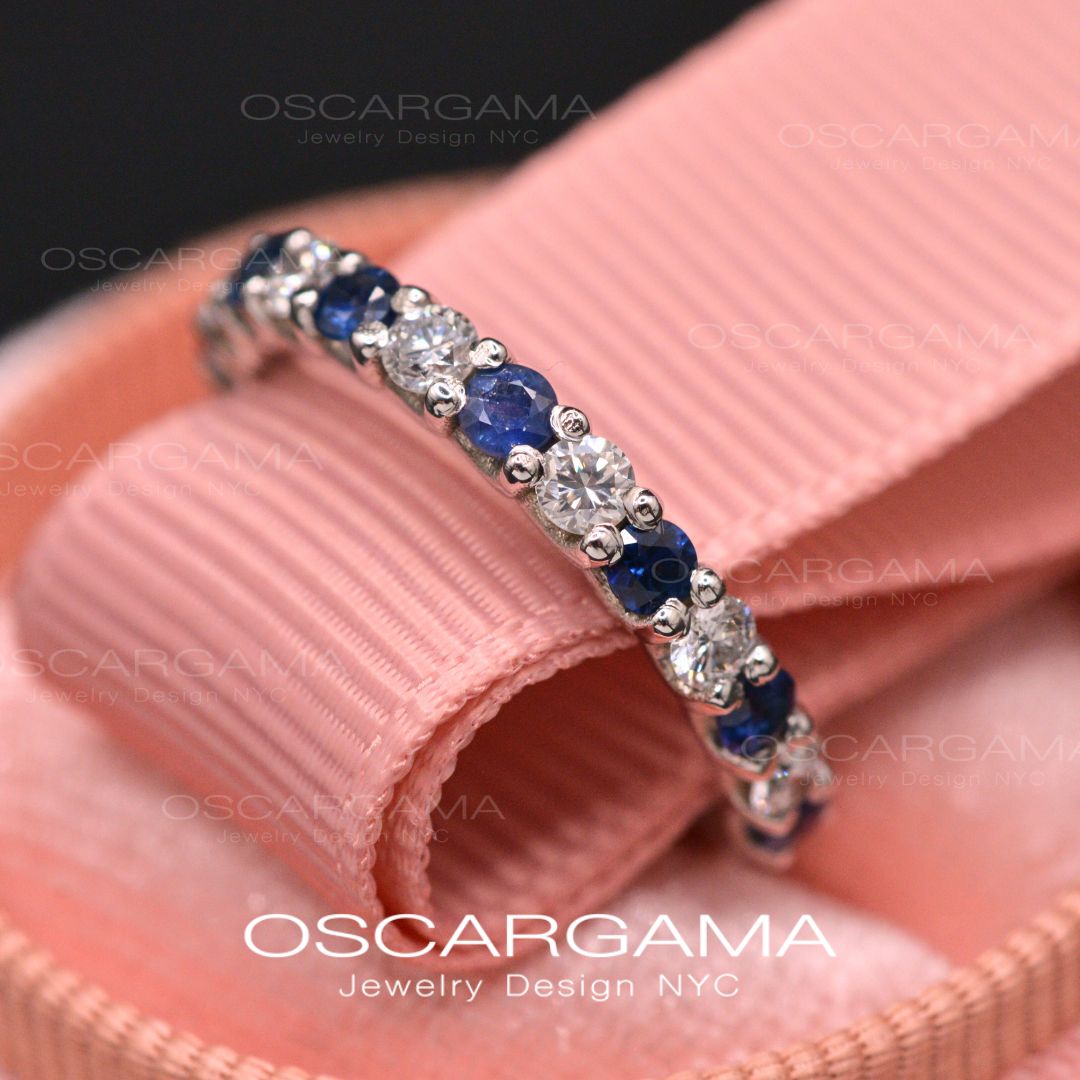 Sapphire & Diamonds Wedding / Anniversary band common prong