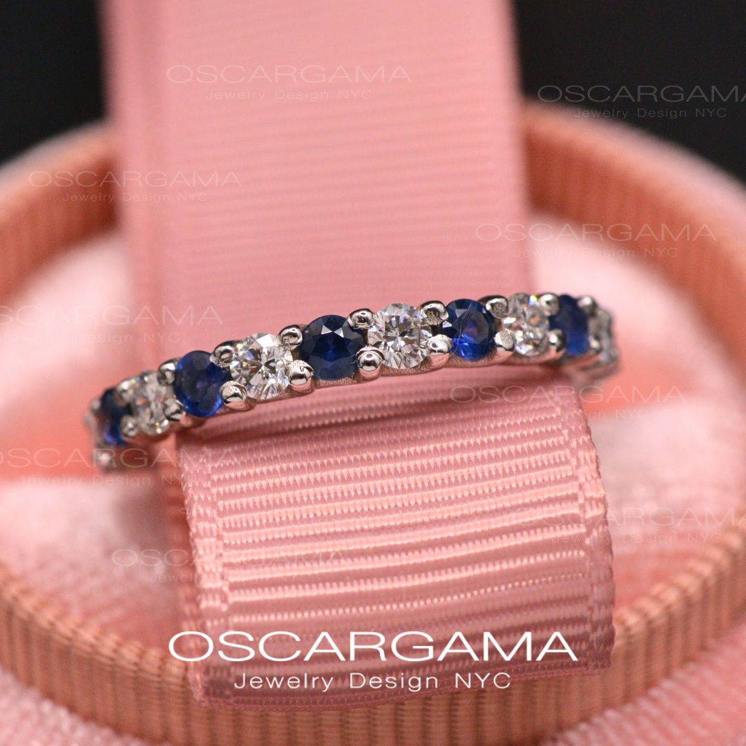 Sapphire & Diamonds Wedding / Anniversary band common prong