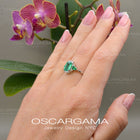 Natural Colombian Emerald Three Stone Engagement Ring | 18k White gold