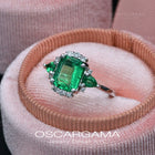 Natural Colombian Emerald Three Stone Engagement Ring | 18k White gold