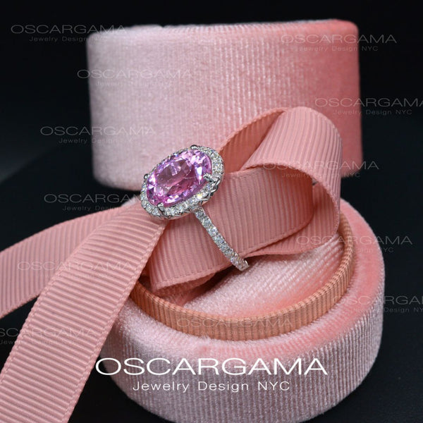 Pink Sapphire Oval Halo Lab  Anniversary / Engagement ring