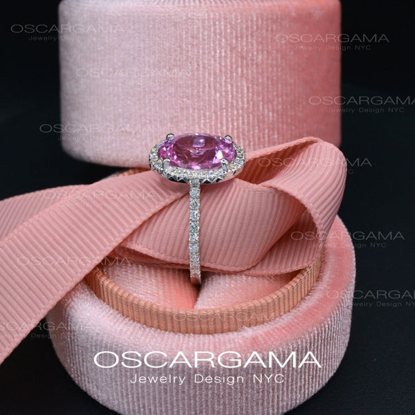 Pink Sapphire Oval Halo Lab  Anniversary / Engagement ring