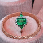 Natural Colombian Emerald Three Stone Engagement Ring | 18k White gold