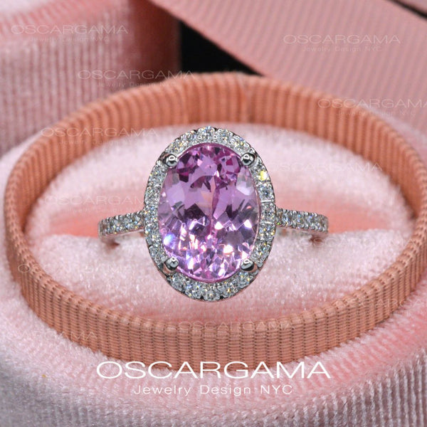 Pink Sapphire Oval Halo Lab  Anniversary / Engagement ring