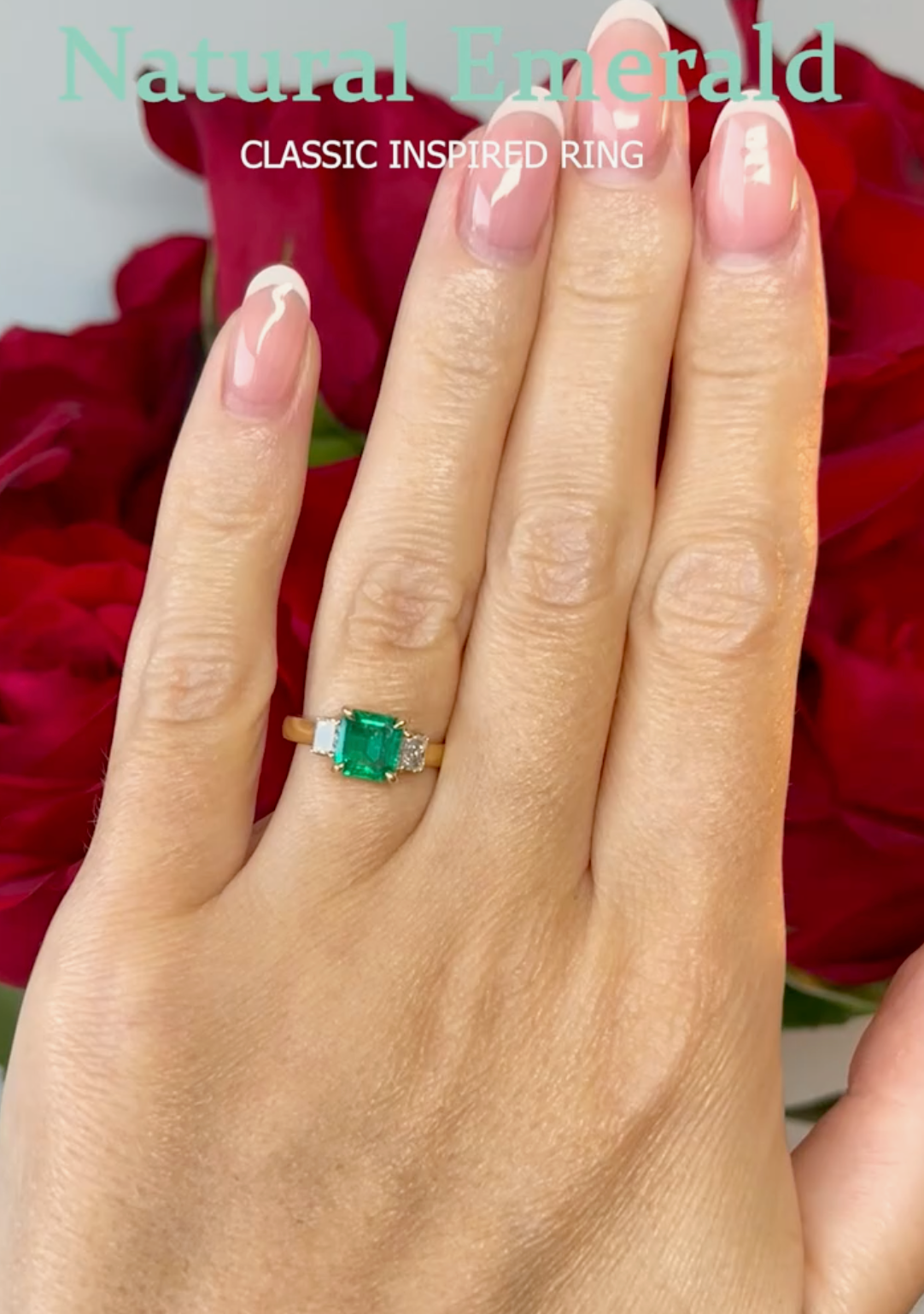 natural green emerald engagement ring in yellow gold