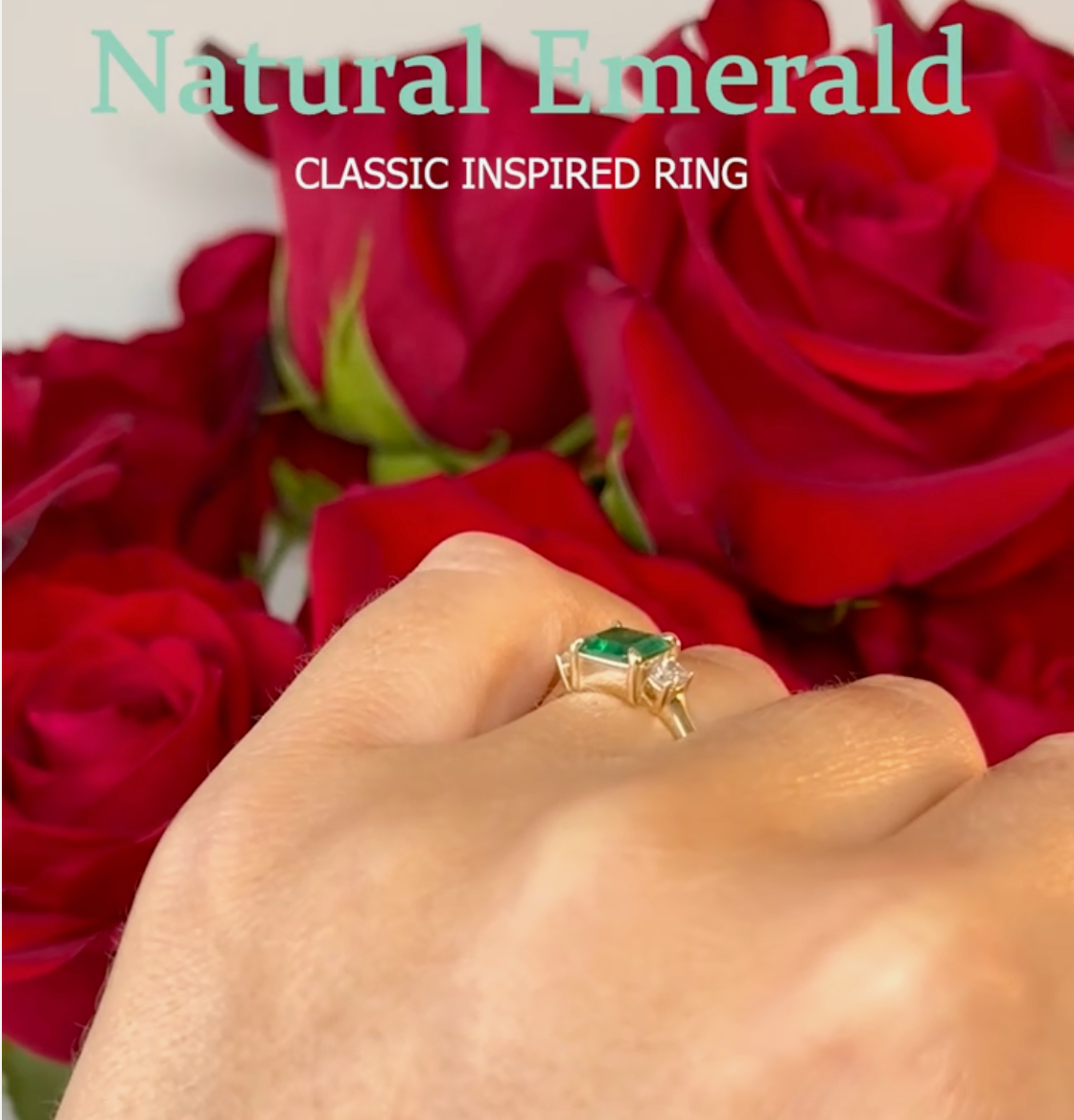 natural green emerald engagement ring in yellow gold