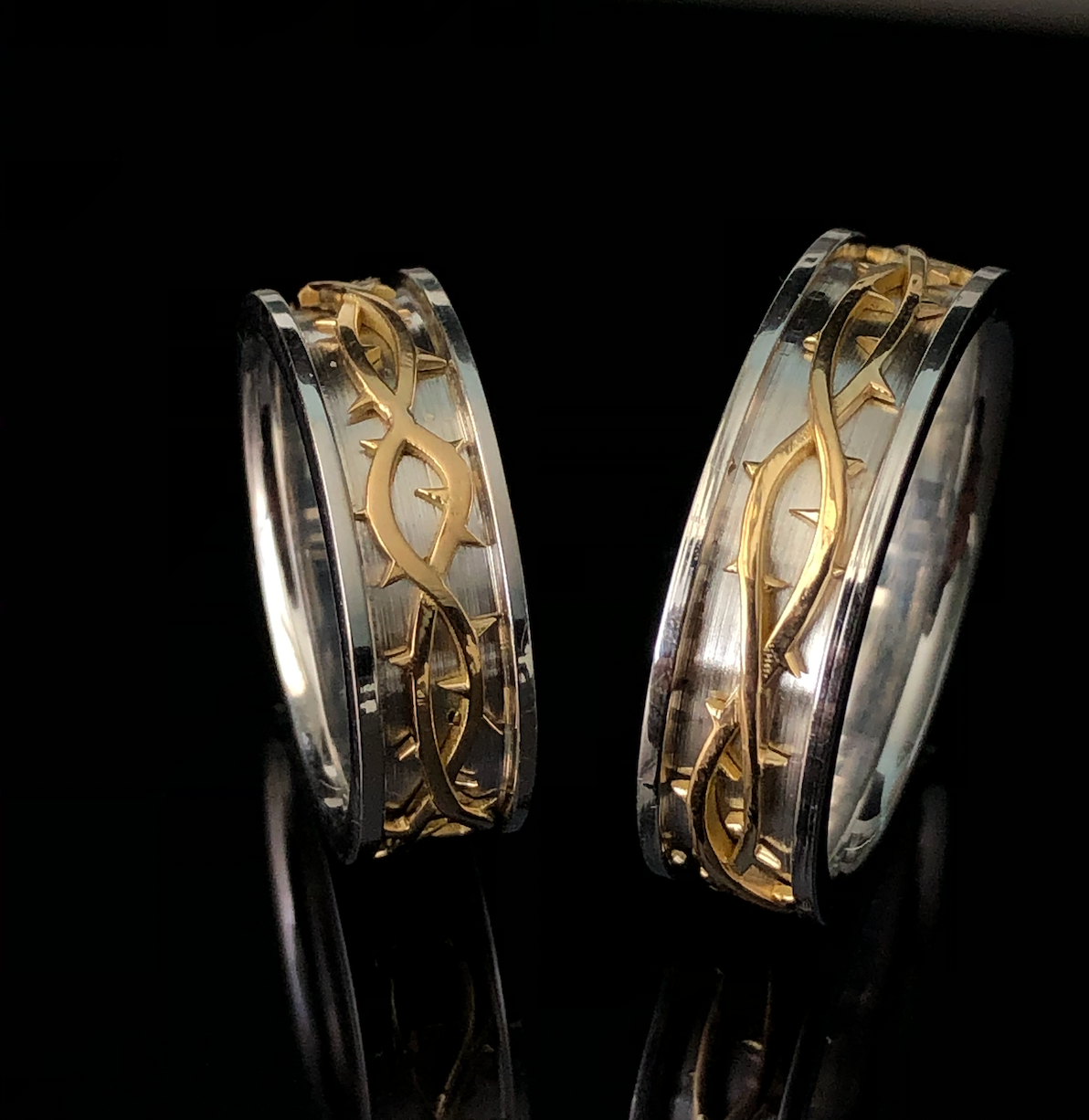 Men Wedding Band Crown of Thorns in two tone gold