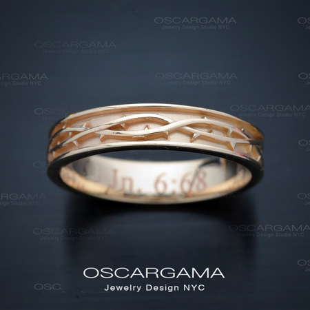 Men wedding band crown of thorns in gold pink